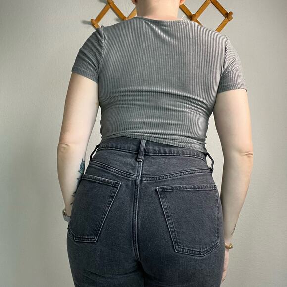 Free People Gray Ribbed Wrap Shirt Small - Picture 3 of 11